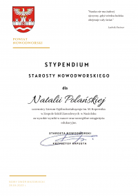 stypendium dla Natalii Polańskiej