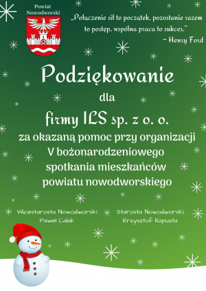 Podziękowanie dla firmy ILS