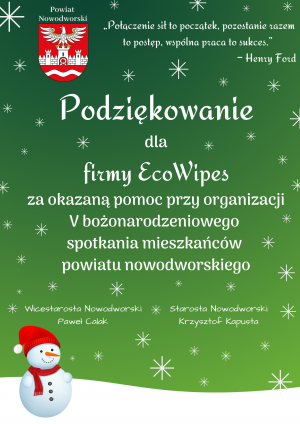 Podziękowanie dla firmy EcoWipes