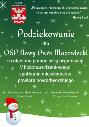 Podziękowanie dla OSP Nowy Dwór Mazowiecki