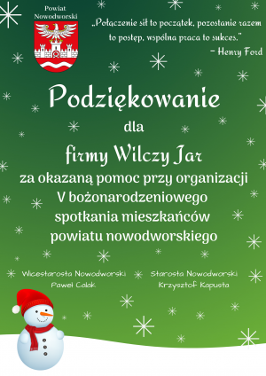 Podziękowanie dla firmy Wilczy Jar