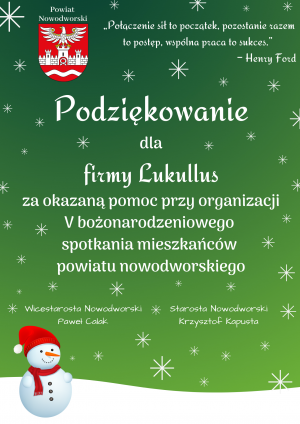 Podziękowanie dla firmy Lukullus