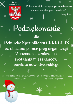 Podziękowanie dla firmy Polnische Specialitaten Lukullus