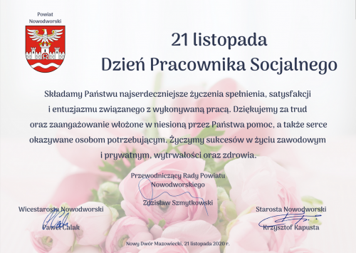 Życzenia z okazji Dnia Pracownika Socjalnego