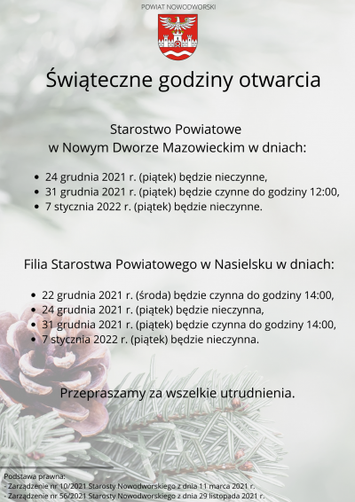 treść na środku czarnymi literami, w tle śnieg i szyszka
