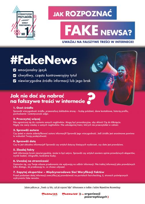 plakat promujący kampanię jak rozpoznać fake news