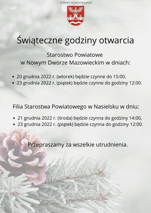 świąteczne godziny otwarcia