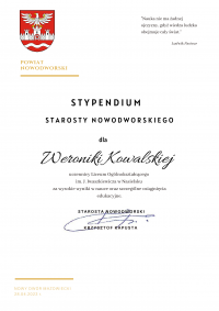 stypendium dla Weroniki Kowalskiej