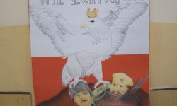 biało czerwony plakat, rysunek orła w koronie