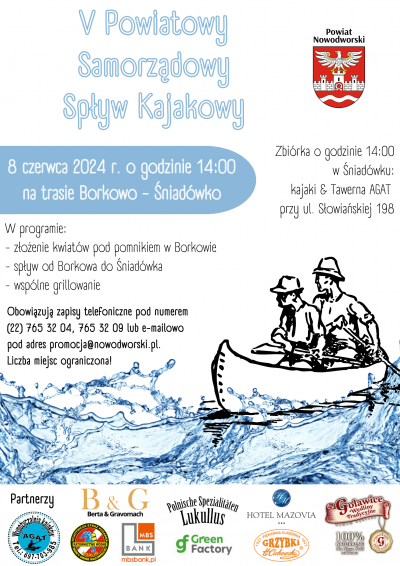 Plakat promujący V Powiatowy Samorządowy Spływ Kajakowy
