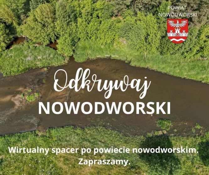 rzeka Wkra - widok z lotu ptaka - napis odkrywaj nowodworski