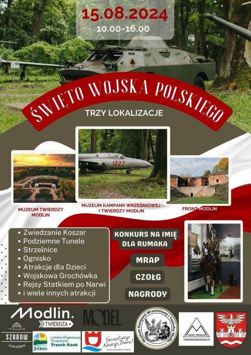 plakat promujący - czołg, napis i zabytki twierdzy modlin