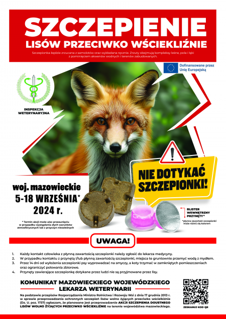 Plakat ostrzegający o akcji szczepienia lisów