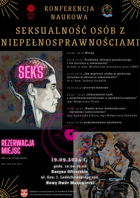 zaproszenie na konferencję, czarne tło, złote litery, herb powiatu