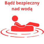 Bądź bezpieczny nad wodą - ikonka osoby na materacu