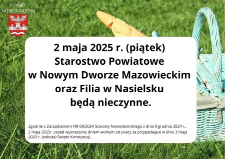 w tle kosz piknikowy, na pierwszym tle informacja o nieczynnym urzędzie