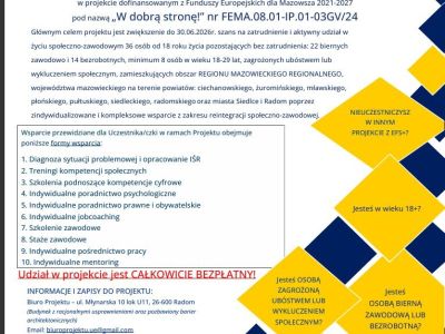 plakat informujący o projekcie ,,Nowe szanse'' Fundacji Sowelo