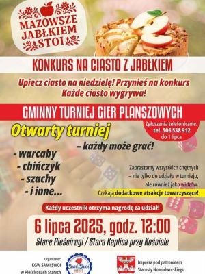 plakat informujący o wydarzeniu Mazowsze jabłkiem stoi, konkurs na ciasto z jabłkiem