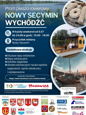 plakat informujący o promie pieszo- rowerowym