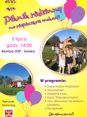plakat informujący o wydarzeniu rodzinny piknik w Psucinie