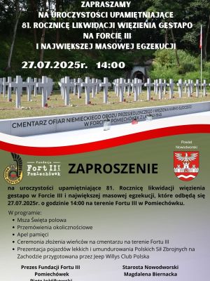 zaproszenie na uroczystości w Forcie III w Pomiechówku
