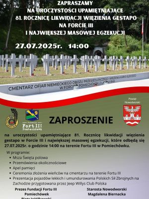 zaproszenie na uroczystości w Forcie III w Pomiechówku