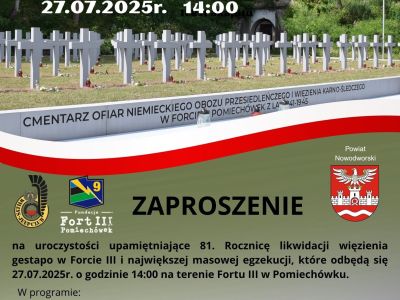 zaproszenie na uroczystości w Forcie III w Pomiechówku