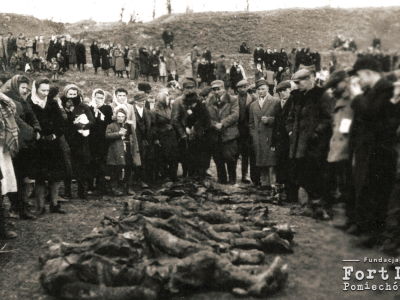 zdjęcie z ekshumacji w 1945r. fot. Fundacja Fort III Pomiechówek