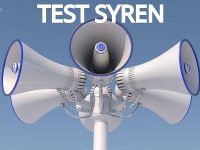 syreny alarmowe, na górze napis- test syren