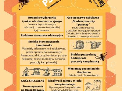 plakat informujący o festiwalu pszczoły kampinoskiej