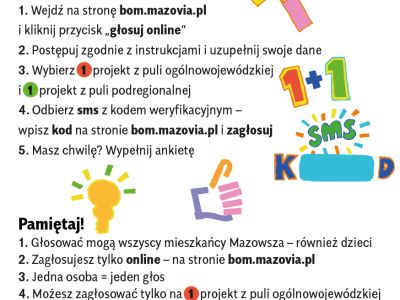 ulotka informacyjna dotycząca Budżetu Obywatelskiego Mazowsza
