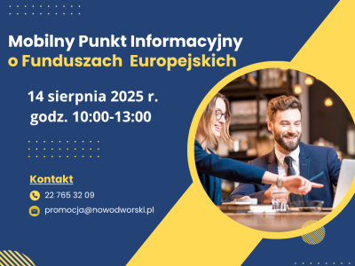 Grafika informująca o Mobilnym Punkcie Informacyjnym o Funduszach Europejskich