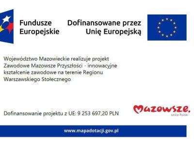 grafika informująca o projekcie ,,Zawodowe Mazowsze Przyszłości'' dofinansowanym przez Unię Europejską