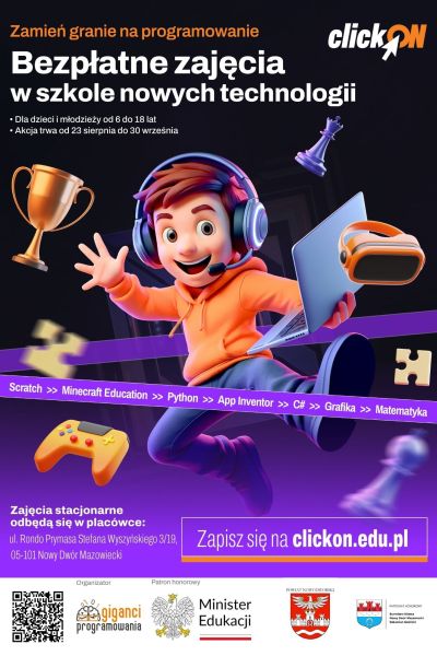 plakat promujący darmowe warsztaty z programowania
