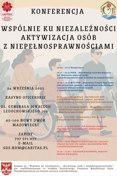 plakat informujący o konferencji ,,Wspólnie ku niezależności- aktywizacja osób z niepełnosprawnościami''.