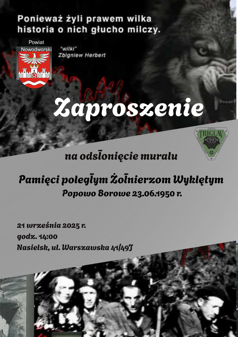 Grafika informująca o uroczystym odsłonięciu muralu na cześć Żołnierzy Wyklętych