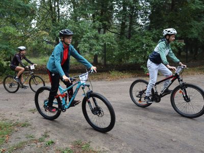 rowerzyści jadą rowerami w lesie