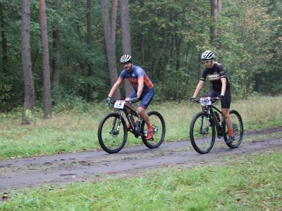 rowerzyści jadą rowerami w lesie