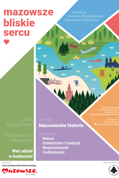 plakat informujący o konkursie fotograficznym „Mazowsze bliskie sercu”