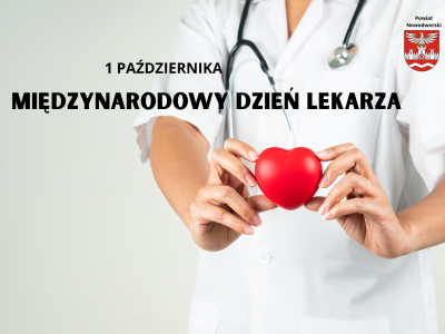 grafika przedstawiająca lekarza, na górze napis- Międzynarodowy Dzień Lekarza