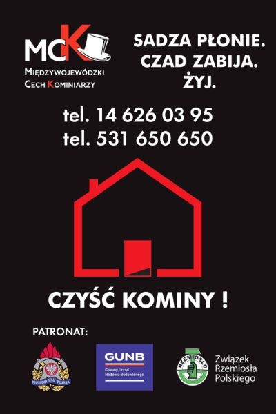 plakat informujący o kampanii ,,Sadza Płonie. Czad zabija. Żyj.''
