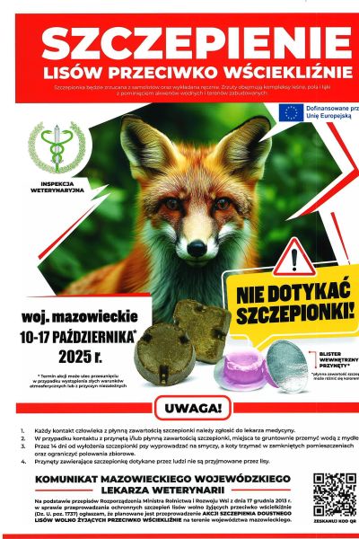 plakat informujący o sczepieniu lisów przeciwko wściekliźnie