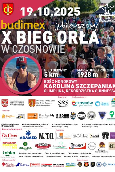 plakat promujący wydarzenie- X Bieg Orła w Czosnowie