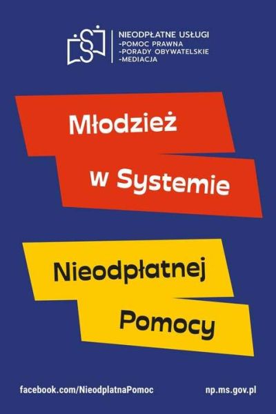 plakat informujący o nieodpłatnej pomocy prawnej dla młodzieży