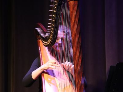 kobieta gra na harfie