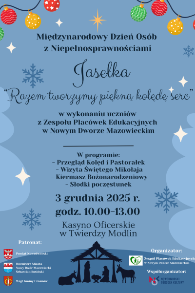 plakat informujący o wydarzeniu- Jasełka „Razem tworzymy piękną kolędę serc”