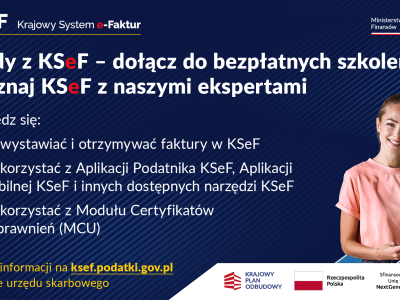 grafika- plakat informujący o środach z KSeF