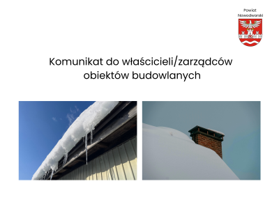 komunikat do właścicieli obiektów budowlanych, grafiki przedstawiające śnieg