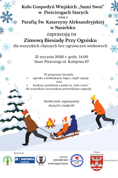 plakat promujący wydarzenie ,,Zimowa Biesiada Przy Ognisku"