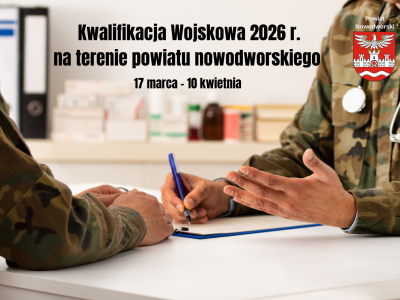grafika informująca o kwalifikacji wojskowej na terenie powiatu nowodworskiego